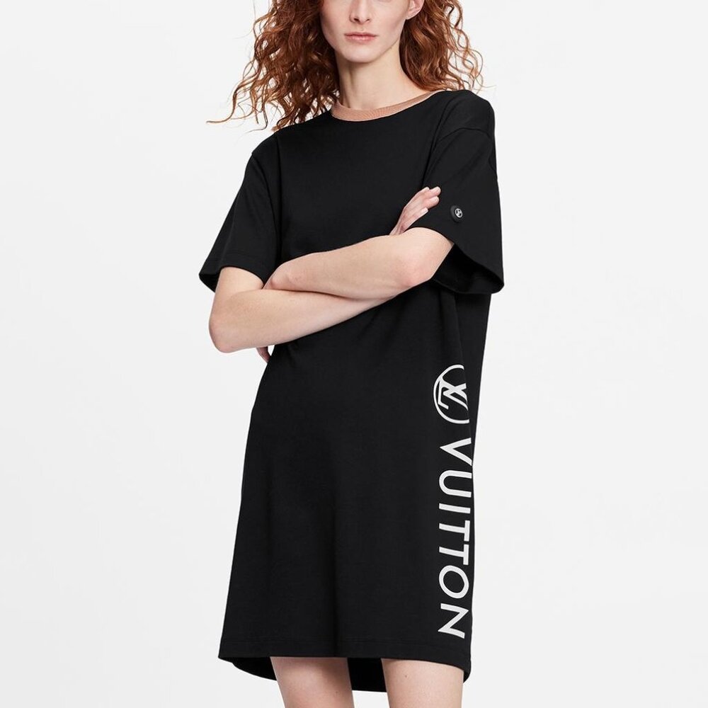 Louis Vuitton Vuittamins Black Cotton Jersey Logo T-Shirt Dress